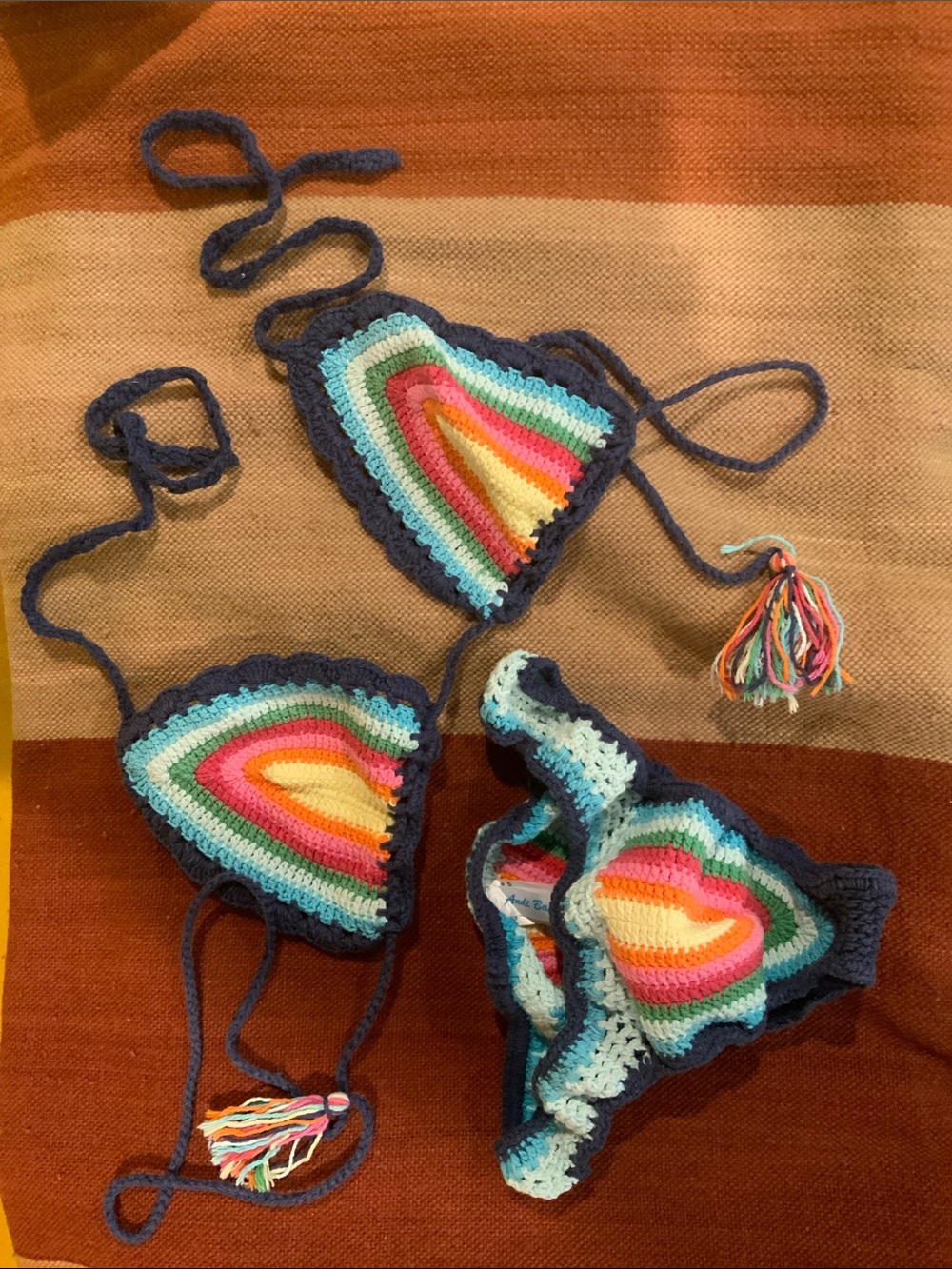 Handmade Multicolor Crochet Triangle Bikini Top and Bottom Set